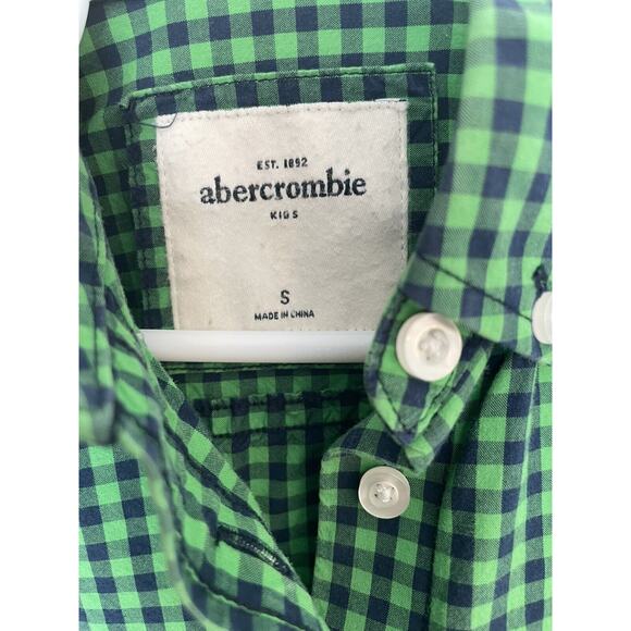 Abercrombie & Fitch Shirt Boys Size Small Plaid Button Down Gingham Green Blue - Picture 2 of 6